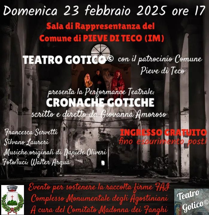 Pieve di Teco: domenica in Comune la performance teatrale "Cronache gotiche"