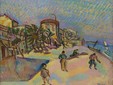 Joan Miró, La Plage à Cambrils, 1917 - Huile sur toile, 59,7× 73 cm - Collection particulière (H. Nahmad).© Nahmad Collection © Successió Miró / ADAGP, Paris, 2024