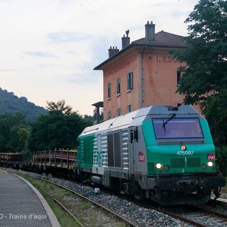 Il treno proveniente dal Lussemburgo con il materiale impiegato per ricostruire il ponte Borg Neuf a Tenda (Foto: Damiel Viano)