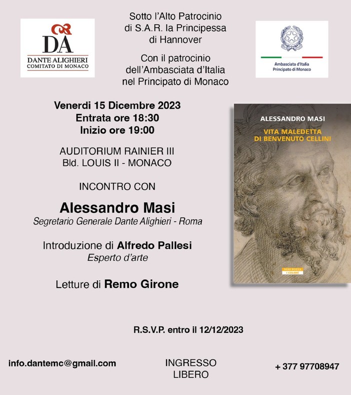 Monaco, incontro con Alessandro Masi autore della “Vita Maledetta di  Benvenuto Cellini”