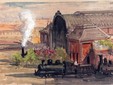 Tableau- La gare du PLM (Nice centre SNCF) en 1919. Alexis Mossa. Aquarelle. Musée Masséna